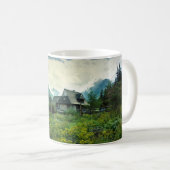 木造住宅、山の自然の風景。 コーヒーマグカップ (正面右)