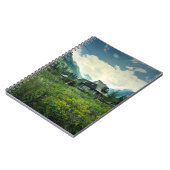 木造住宅、山の自然の風景。 ノートブック (左側)