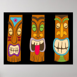 木造地木像3体おもしろい黒 ポスター