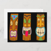 木造地木像3体おもしろい黒 ポストカード (正面/裏面)