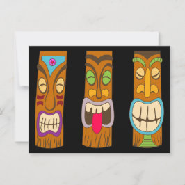 木造地木像3体おもしろい黒 ポストカード