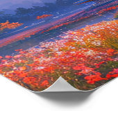 木造寺院とカラフル開花 ポスター (角)