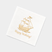 木造帆船ガレオンの海の誕生日 箔ナプキン (左)