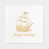 木造帆船ガレオンの海の誕生日 箔ナプキン (正面)