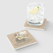 木造帆走船 ストーンコースター (横)