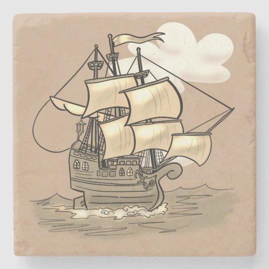 木造帆走船 ストーンコースター (正面)