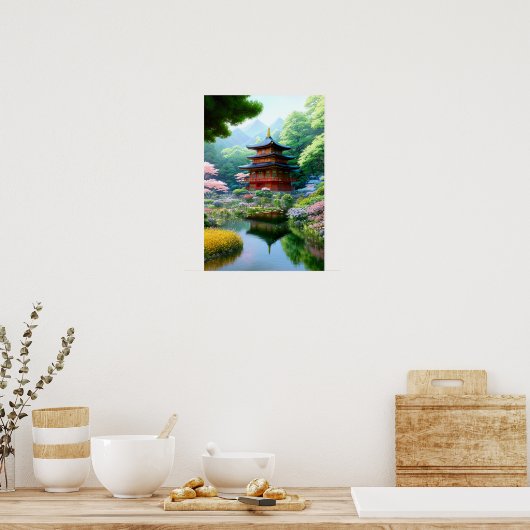 木造日本の寺 ポスター (キッチン)