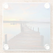 木造波止場シースケープカラフルインサンセット ガラスコースター (裏面)