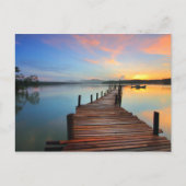木造波止場シースケープカラフルインサンセット ポストカード (正面)