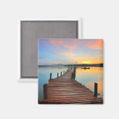 木造波止場シースケープカラフルインサンセット マグネット (正面/裏面)