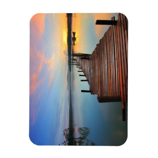 木造波止場シースケープカラフルインサンセット マグネット (縦)