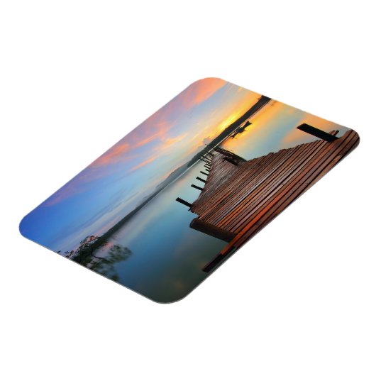 木造波止場シースケープカラフルインサンセット マグネット (左側)