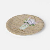 木造素朴の納屋フェンス紫陽花メイソンジャー ペーパープレート (アングル)