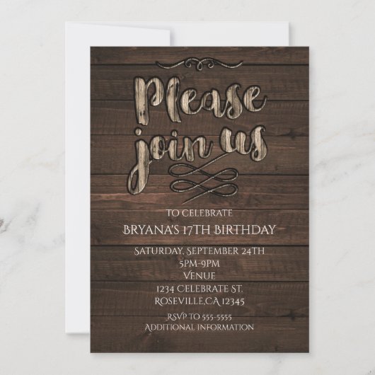 木造素朴エレガントAnyイベントパーティの招待状 招待状 (正面)