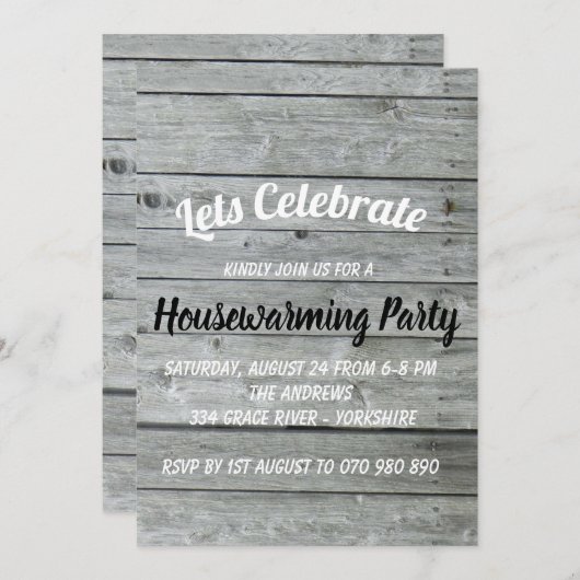 木造素朴納倉庫レ祝引っ越し祝いパーティー 招待状 (正面/裏面)