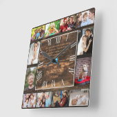 木造12家族写真コラージュローマ数字四角 スクエア壁時計 (傾斜)