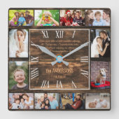 木造12家族写真コラージュローマ数字四角 スクエア壁時計 (正面)