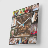 木造12家族写真コラージュローマ数字四角 スクエア壁時計 (傾斜)