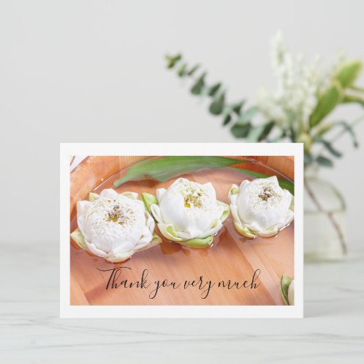 木鉢の白折り蓮サンキューカード サンキューカード (スタンド正面)