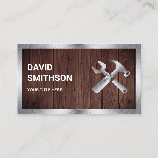 木鋼製素朴手利自動車修理整備士 名刺 (正面)