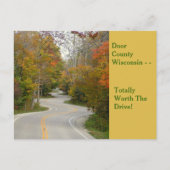 木間の曲線状の道路と秋カラー葉書 ポストカード (正面)