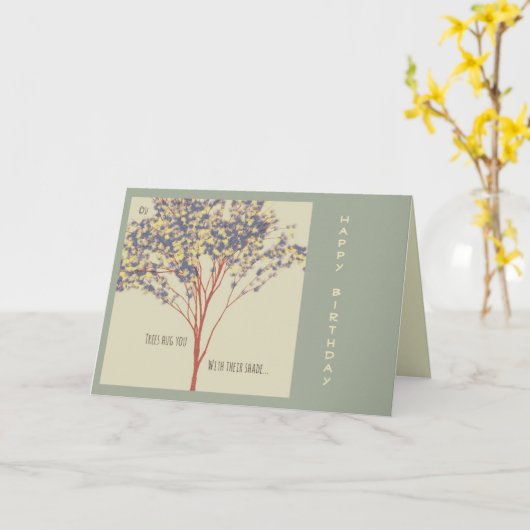 木陰で木を抱き締める"ツリーアート引用文 カード (黄色い花)