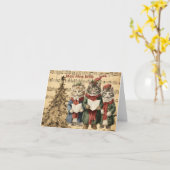 木陰で歌うヴィンテージのクリスマス猫 カード (黄色い花)