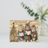 木陰で歌うヴィンテージのクリスマス猫 シーズンポストカード (スタンド正面)