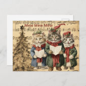 木陰で歌うヴィンテージのクリスマス猫 シーズンポストカード (正面/裏面)