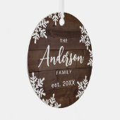 木雪片カスタムファミリ名スクリプトクリスマス メタルオーナメント (正面右)