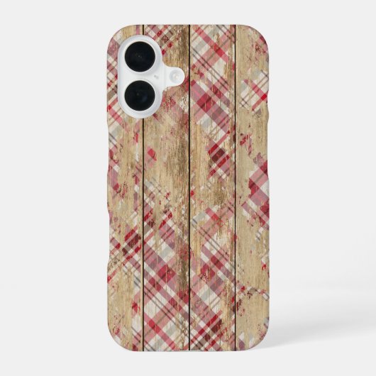 木面上の色あせた格子模様 iPhone 16ケース (裏面)