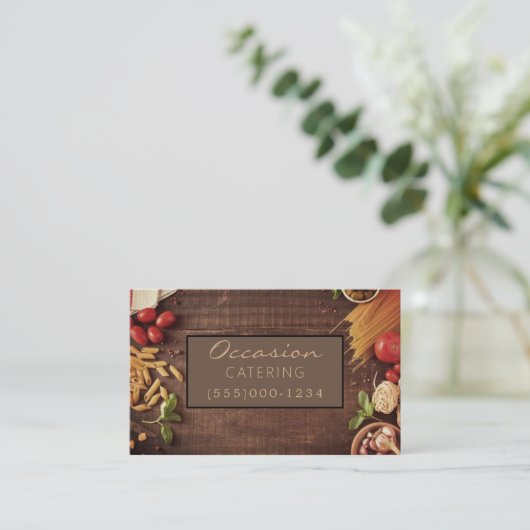 木食スタイリッシュ切り板シェフケータリング 名刺 (スタンド正面)