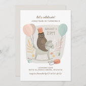 木馬でドラマーを打つ。かわいい子供の誕生日 招待状 (正面/裏面)