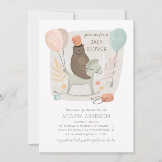 木馬でドラマーを打つ。かわいい赤ちゃんシャワー 招待状