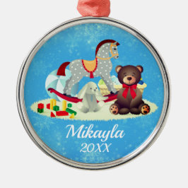 木馬、熊、おもちゃを揺らす メタルオーナメント