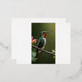 木鮮やかの枝に止まるオウム 箔招待状ポストカード (正面/裏面)