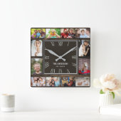 木12家族写真ローマ数字  スクエア壁時計 (ホーム)