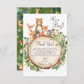 木(き素朴)地(じ)動物(どう)の赤ちゃんシャワーが男の子にまく サンキューカード (正面/裏面)
