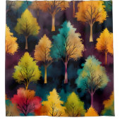 木 – カラフル葉柄シャワーカーテンセット シャワーカーテン (正面)