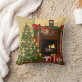 木、ストッキング、暖炉の居心地の良いクリスマス クッション (ブランケット)