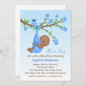 木、ベビーシャワーの肌が黒な男の赤ちゃん 招待状 (正面/裏面)