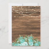 木、ランタン、ターコイズの花のウェディング 招待状 (裏面)
