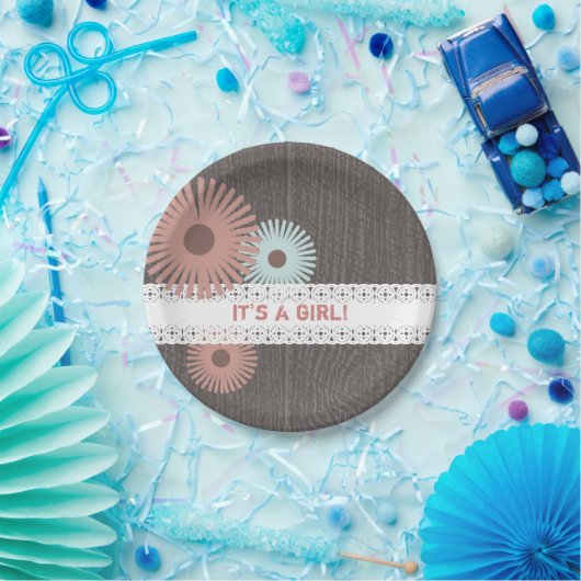 木 + レースの刺激を受けたな花のベビーシャワー ペーパープレート (パーティー)