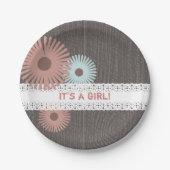 木 + レースの刺激を受けたな花のベビーシャワー ペーパープレート (正面)