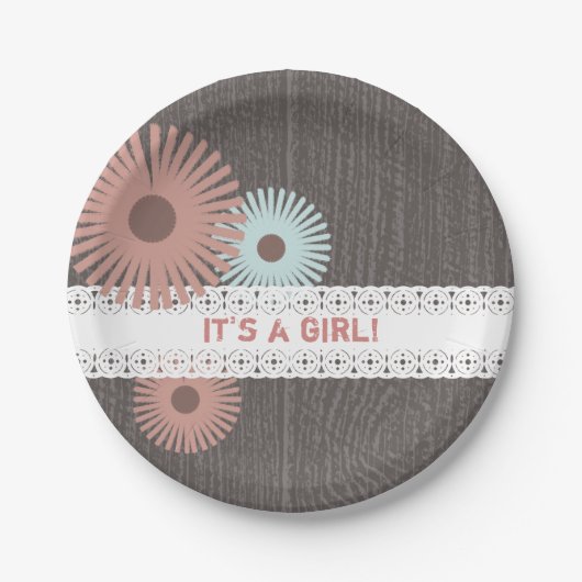 木 + レースの刺激を受けたな花のベビーシャワー ペーパープレート (正面)