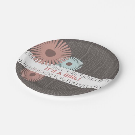 木 + レースの刺激を受けたな花のベビーシャワー ペーパープレート (アングル)