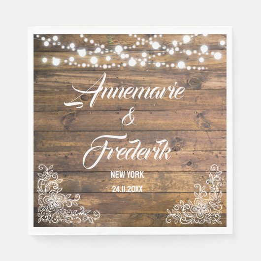 木、レース、きらめくライト結婚ズ スタンダードランチョンナプキン (正面)