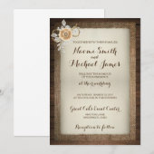 木、レース＆麻のラスティックウェディング招待状 招待状 (正面/裏面)