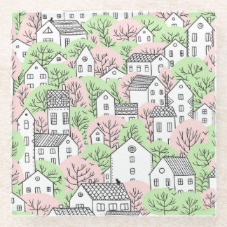 木、家、春都市景観 ガラスコースター