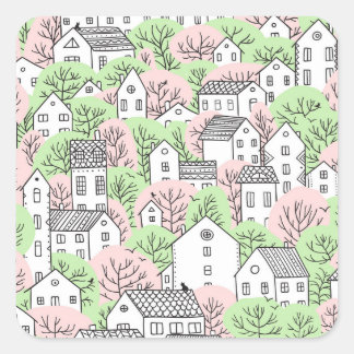 木、家、春都市景観 スクエアシール